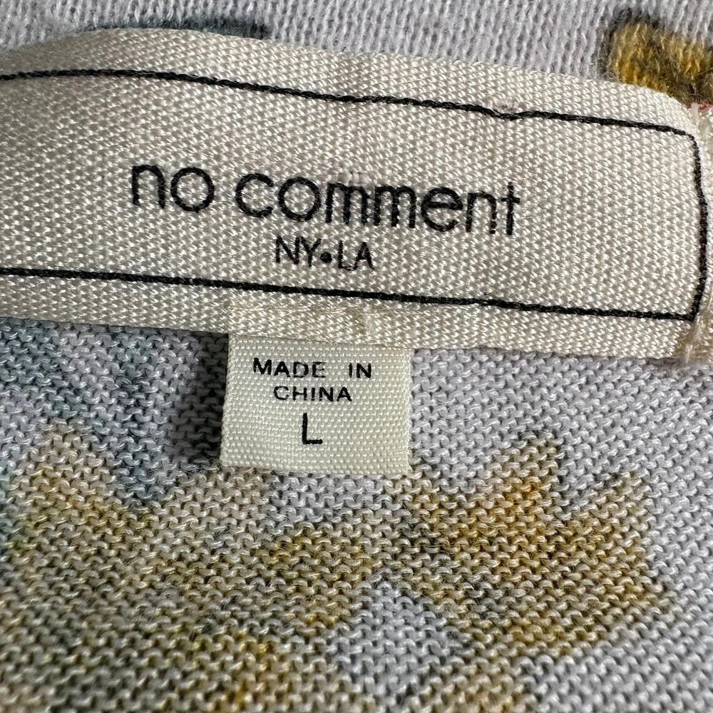 No Comment Floral Pullover Top Large Multicolor Raglan Striped Cuff RX37464 - Picture 3 of 7